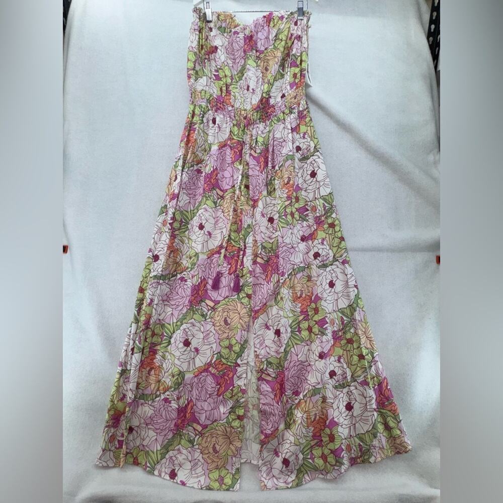 NWT Jessica Simpson Strapless Sundress Maxi Pastel Floral size Large Front Slit